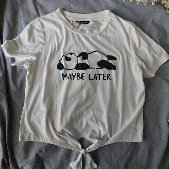 Women's Maybe Later Panda T-Shirt, Cropped Size M Used - Picture 2 of 6
